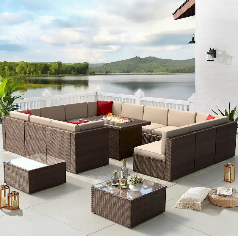 15 PCS Patio Furniture Set, Outdoor Sectional Sofa Sets