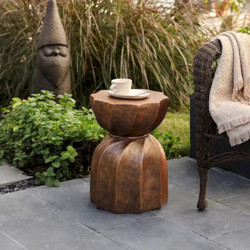 Cement Hourglass Round Side and End Table, Indoors & Outdoors