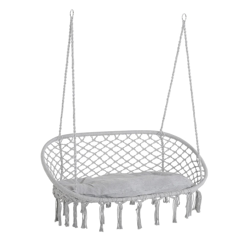 Outsunny Outdoor Hanging Hammock Porch Swing Chair with Cotton Rope Netting, Steel Frame, & Built-In Armrests