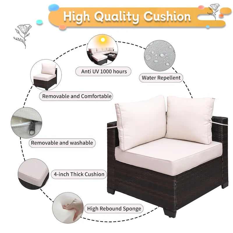 Outdoor Garden Patio Furniture 7-Piece PE Rattan Wicker Cushioned Sofa Sets with 2 Pillows and Coffee Table