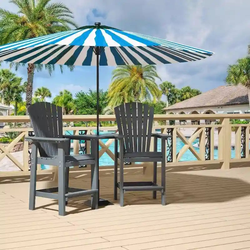 Beach Balcony Chair Barstool with Removable Table, Wood-Like HDPE Backyard Garden Dining Chairs, Adirondack Arm Chairs Set of 2,