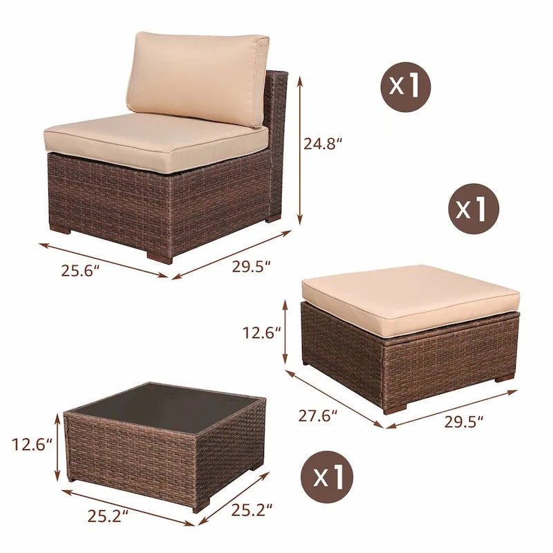 3-Piece Patio Sectional Sofa Set with Side Table and Ottoman