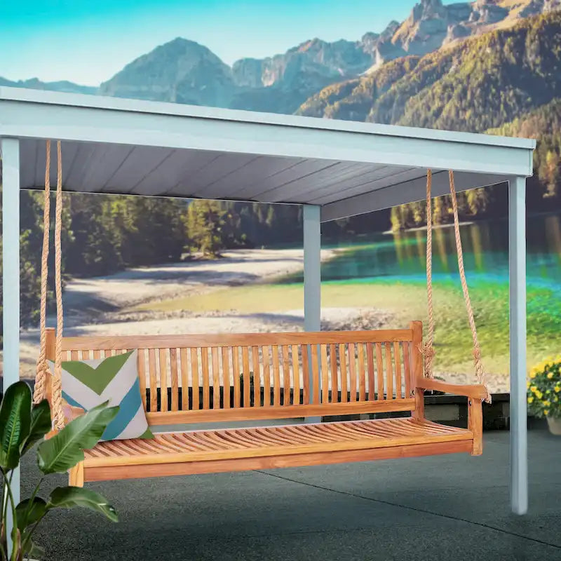 Chic Teak Elzas Teak Wood Outdoor Triple Porch Swing, 71 inch