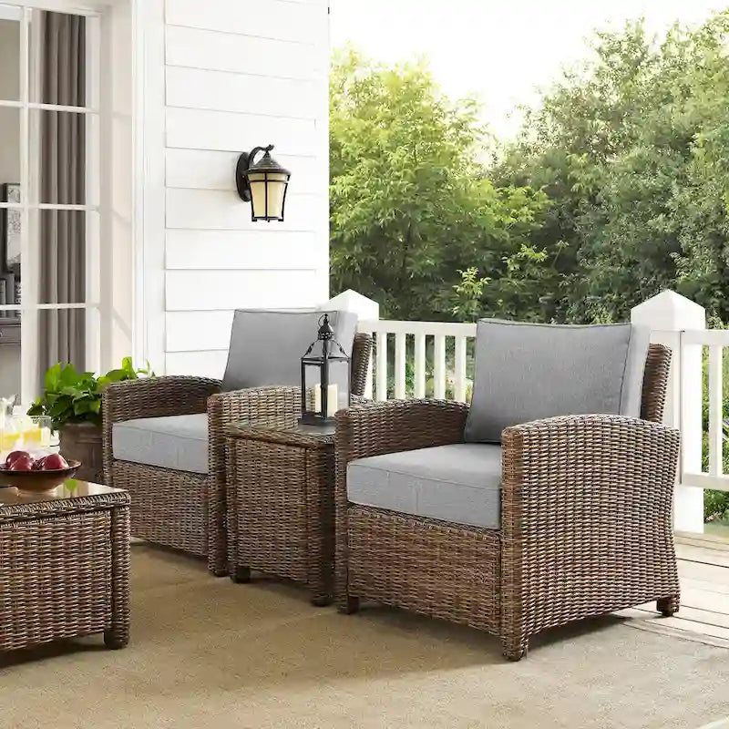 Crosley Bradenton 3Pc Outdoor Wicker Armchair Set - 31.75d x 95w x 32.5h