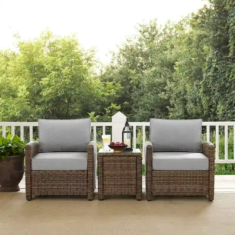 Crosley Bradenton 3Pc Outdoor Wicker Armchair Set - 31.75d x 95w x 32.5h