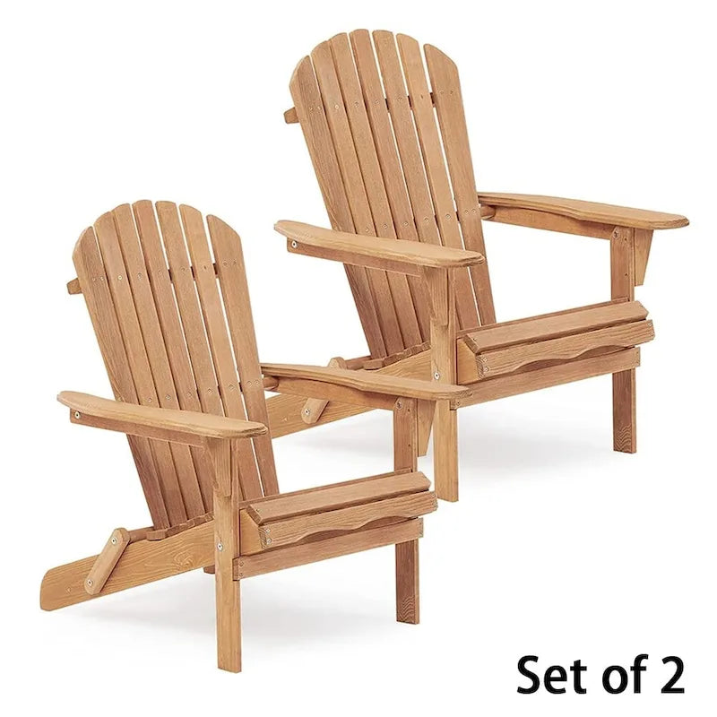 Wood Folding Adirondack Chair Set of 2, Lounge Chair for Outdoor - 31D x 28W x 36H