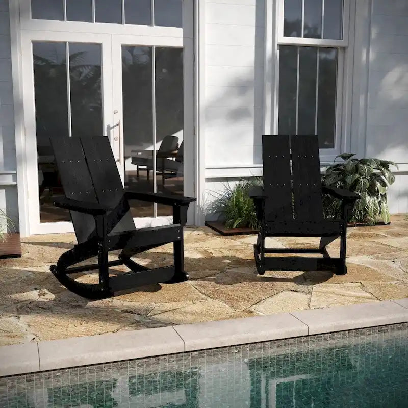 Indoor/Outdoor modern 2-Slat Adirondack Poly Resin Rockers - Set of 2