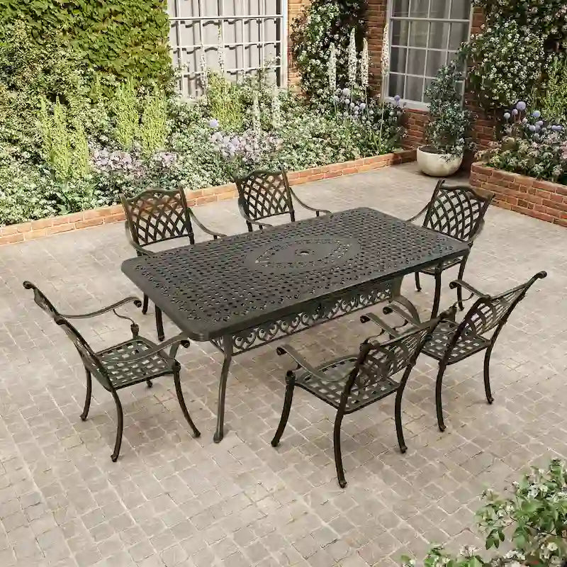 Clihome 7 Piece Cast Aluminum Patio Dining Set in Bronze