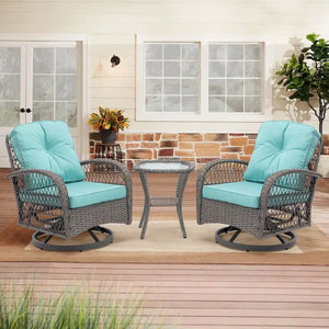 3 Pieces Outdoor Swivel Rocker Patio Chairs, 360 Degree Rocking Patio Conversation Set with Thickened Cushions and Coffee Table