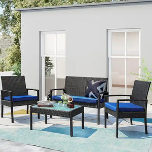 Vrakae 4 Piece Outdoor Patio Rattan Wicker Furniture Set