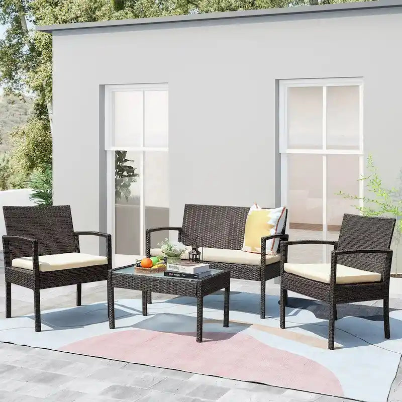 Vrakae 4 Piece Outdoor Patio Rattan Wicker Furniture Set