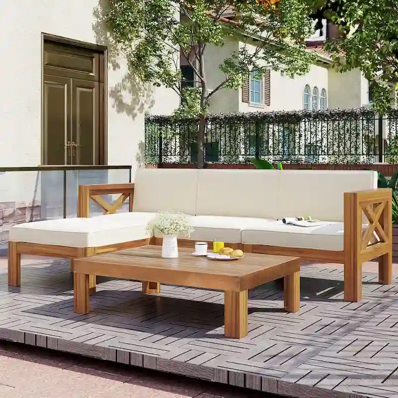 Outdoor Wood Sectional Sofa Set with Cushions