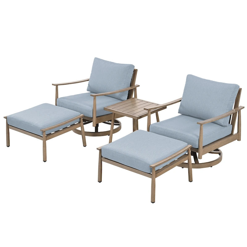 5-Piece Aluminum Patio Conversation Set with Swivel Chairs,End Table and Cushions