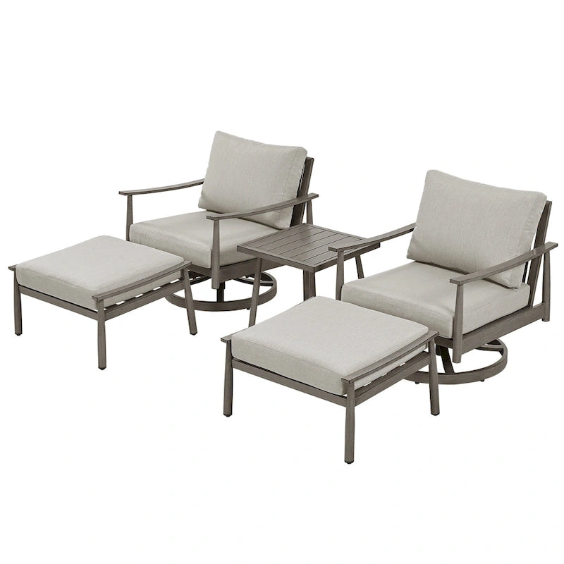 5-Piece Aluminum Patio Conversation Set with Swivel Chairs,End Table and Cushions