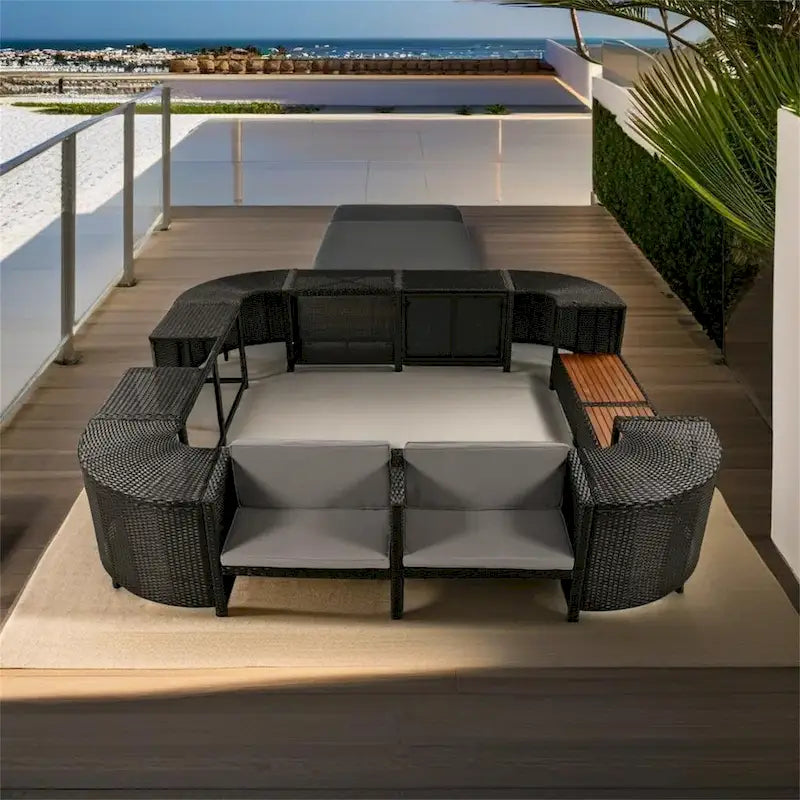 Quadrilateral Outdoor Rattan Sectional Sofa Set