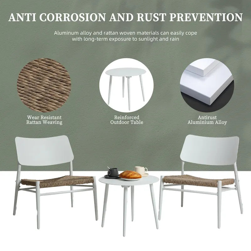 HOMEFUN Outdoor 3-Piece Aluminum Rattan Dining Sets