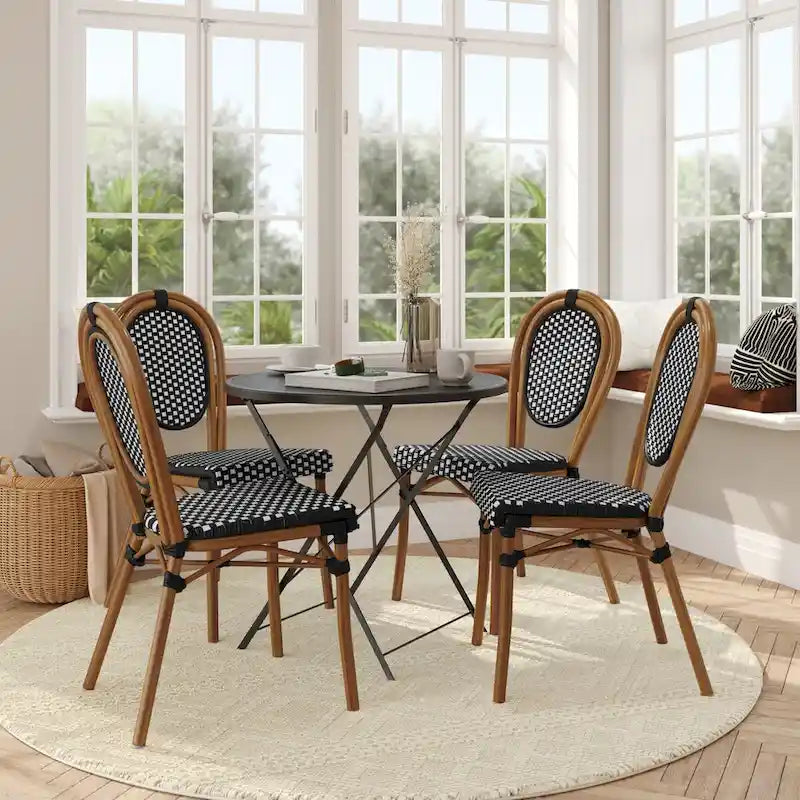 4 Pack All-Weather Commercial Paris Chair with Metal Frames - N/A