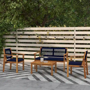 Outsunny 4 Piece Patio Conversation Set with Cushions, Acacia Wood Outdoor Furniture with Loveseat, Armchairs, Slatted Wood Top