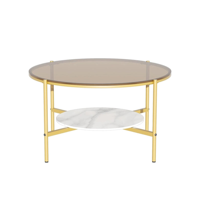 32 Wide Round Coffee Table with Glass Top and Metal Legs - 32x32x19