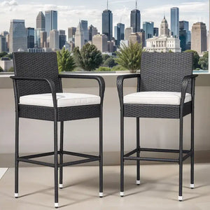 2Pcs Patio Bar Stools Wicker Barstools
