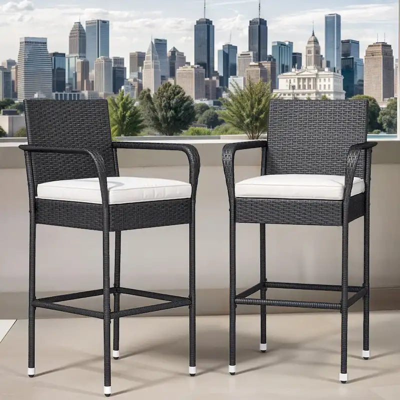 2Pcs Patio Bar Stools Wicker Barstools