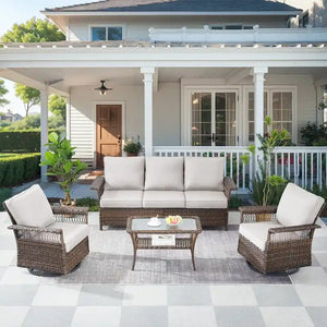 Outdoor Sectional Sofas with Glider Chair - Brown