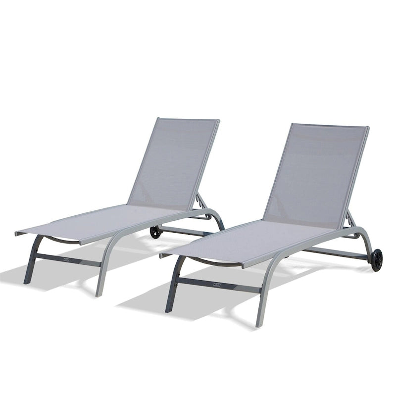 Chaise Lounge Outdoor Set of 2 Lounge Chairs for Outside with Wheels - 60.51L * 47.72W * 40.16H