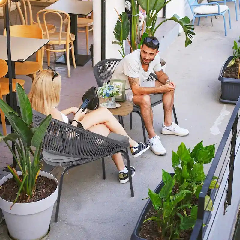 3 Piece Handmade Rope Bistro Set, Outdoor Balcony Set Furniture w/Cushion & Coffee Table - N/A