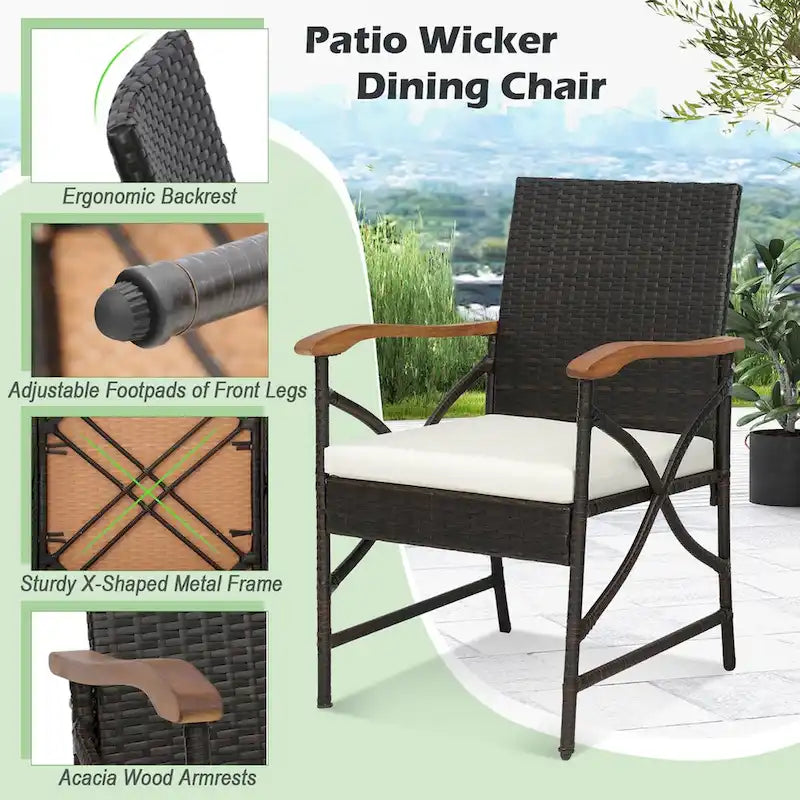 9 PCS Patio Rattan Dining Set Outdoor Table&Chair Set w/ Umbrella Hole