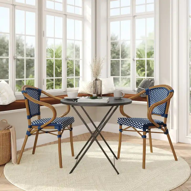 2 Pack All-Weather Commercial Paris Chairs with Bamboo Print Metal Frames - N/A