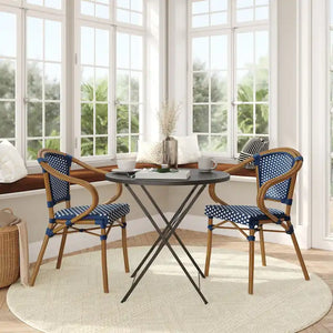 2 Pack All-Weather Commercial Paris Chairs with Bamboo Print Metal Frames - N/A