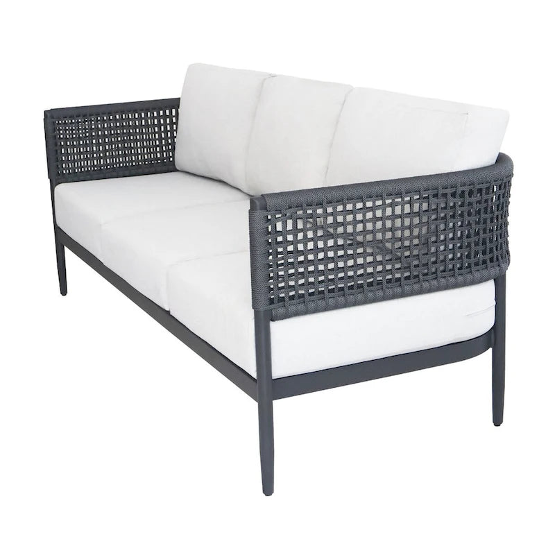 Outdoor Woven Abaca Rope 3 Seater Patio Sofa with Cushions