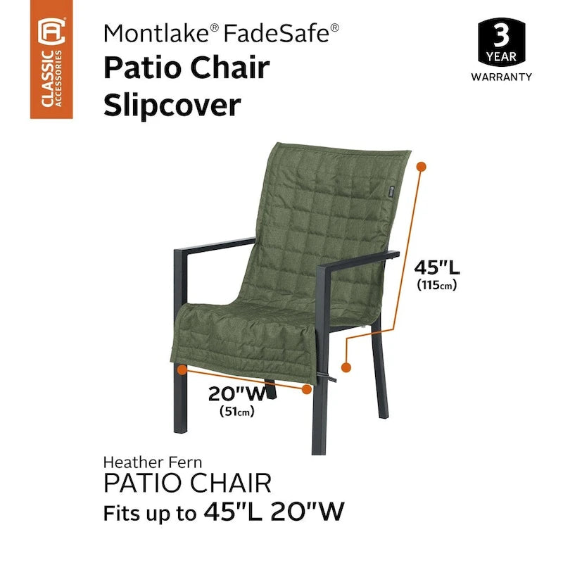 Classic Accessories Montlake Water-Resistant 45 Inch Patio Chair Slipcover, Heather Fern