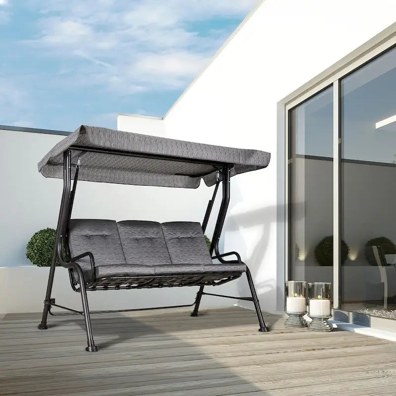 3-Seat Patio Swing Chair w/ Adjustable Canopy, Removable Cushion