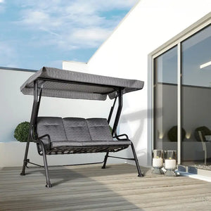 3-Seat Patio Swing Chair w/ Adjustable Canopy, Removable Cushion