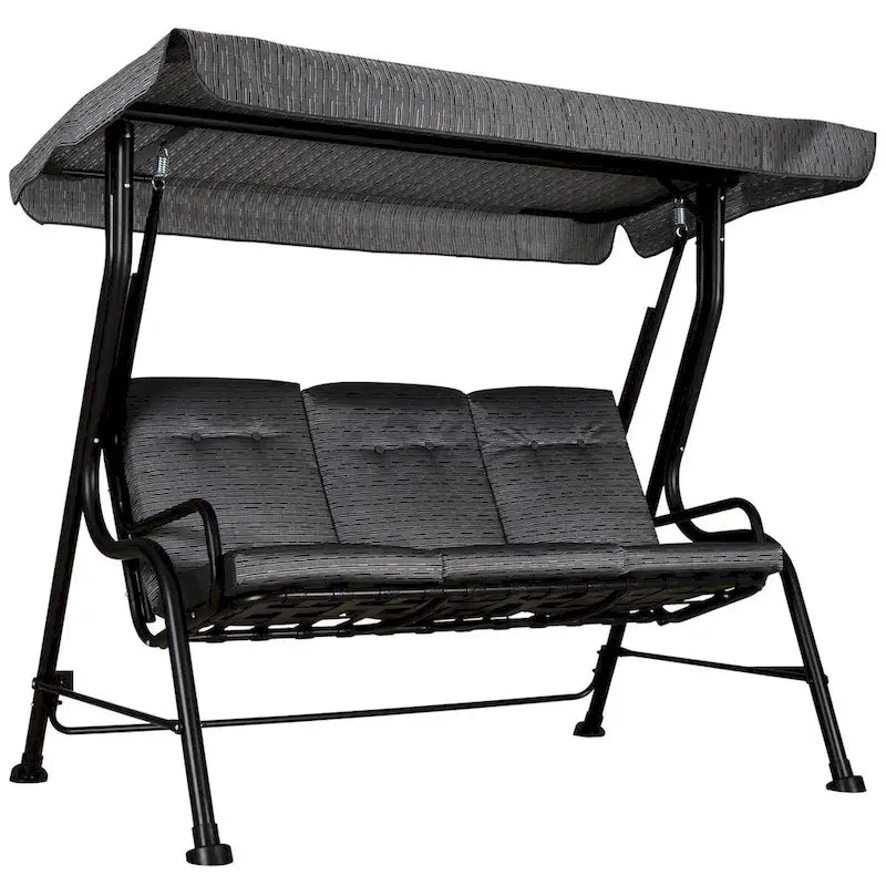 3-Seat Patio Swing Chair w/ Adjustable Canopy, Removable Cushion
