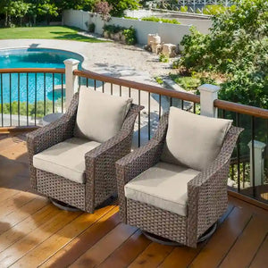 2 Pieces Wicker Swivel Rocking Chairs Set - Brown