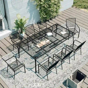 9PCS Patio Dining Set with Dining Table & Mesh Dining Chairs