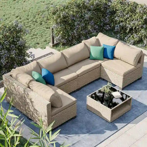 8-Piece Patio Furniture Set, All-Weather Boho Outdoor Conversation Set Sectional Sofa with Water Resistant Thick Cushions