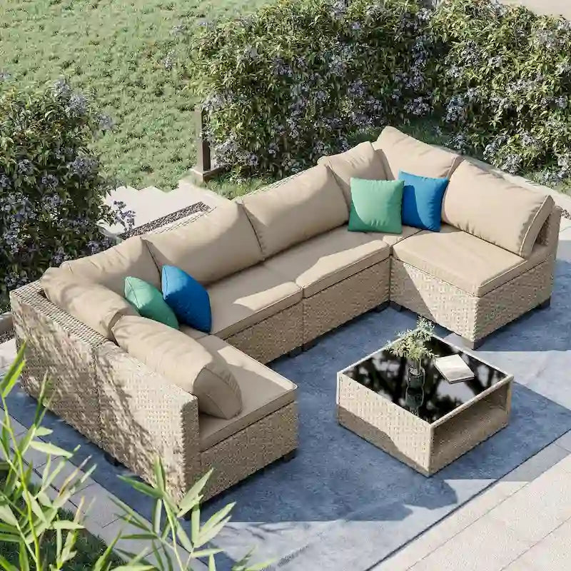8-Piece Patio Furniture Set, All-Weather Boho Outdoor Conversation Set Sectional Sofa with Water Resistant Thick Cushions