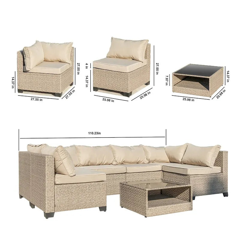 8-Piece Patio Furniture Set, All-Weather Boho Outdoor Conversation Set Sectional Sofa with Water Resistant Thick Cushions